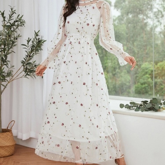 SHEIN Dresses & Skirts - Embroidered Mesh Maxi Dress